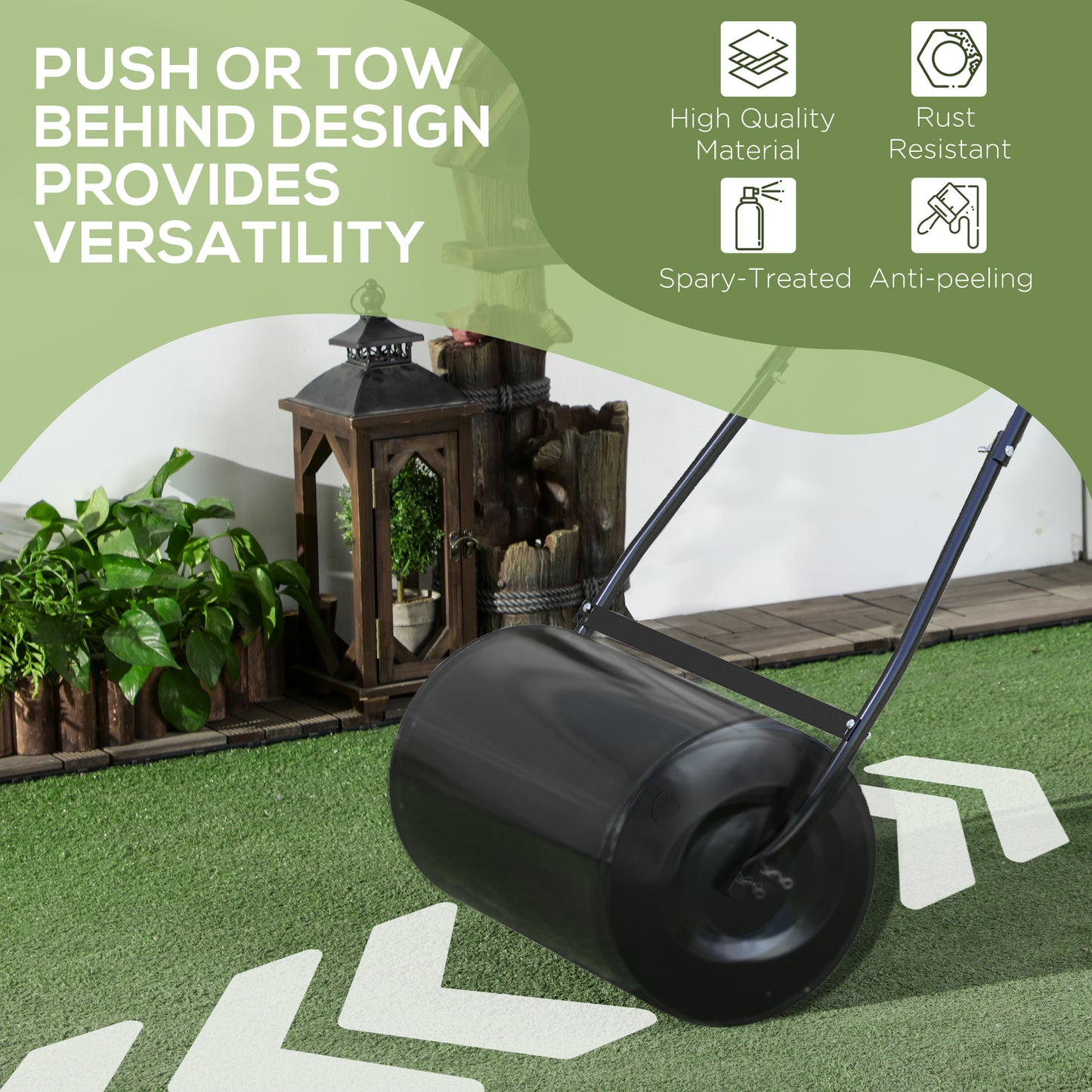 Heavy Duty Push Lawn Roller 38L Water/Sand Fill Garden Tool Black
