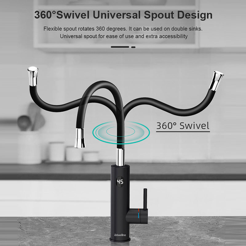 Electric Kitchen Faucet with Digital Display 3200W Adjustable Temperature Black