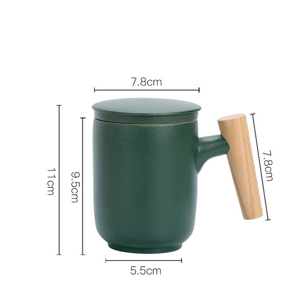 Ceramic Frosted Mug with Wooden Handle - Household Office Drinkware Set