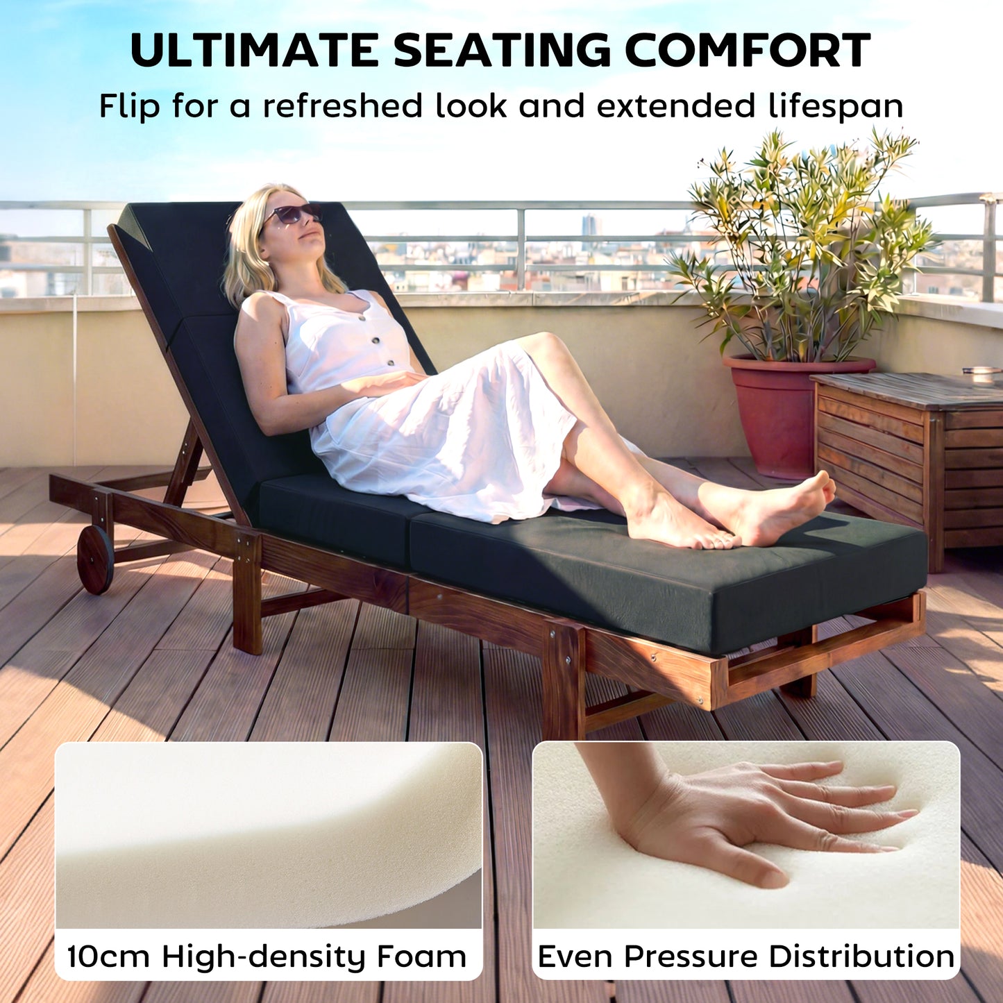 Outdoor Lounge Chair Cushions Set of 2 - 4" Thick, Gray