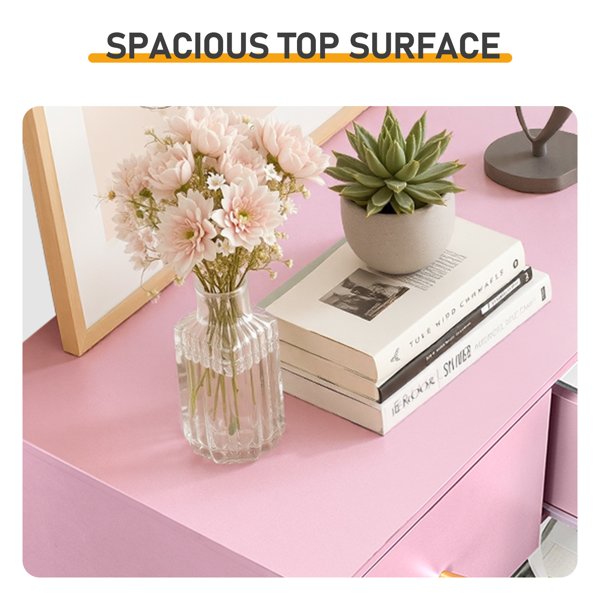 6-Drawer Dresser with Gold Handles - Modern Pink Cabinet