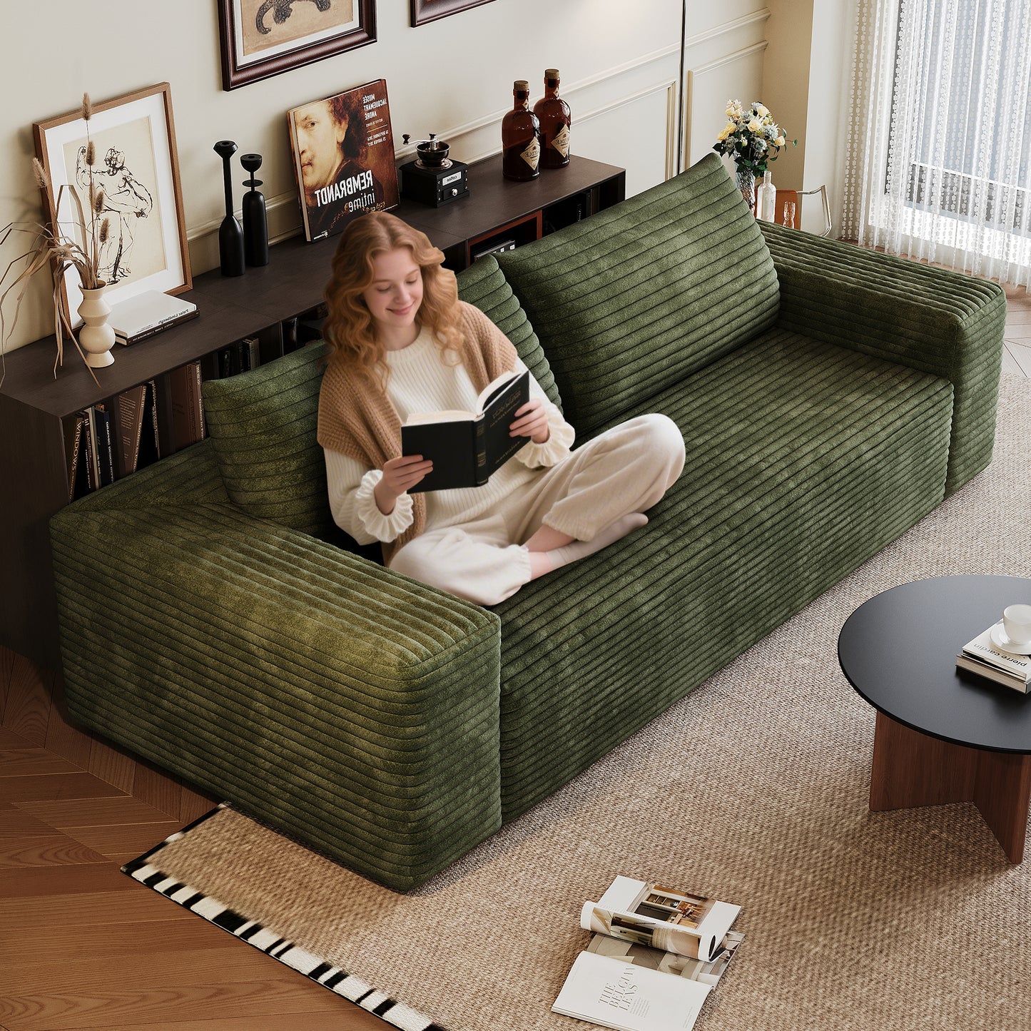 71" Corduroy Loveseat Sofa - Comfy Deep Seat, No Assembly, Green
