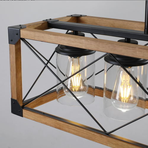 32 Inch Walnut and Black Farmhouse Pendant Light 5-Light Chandelier Ceiling Fixture