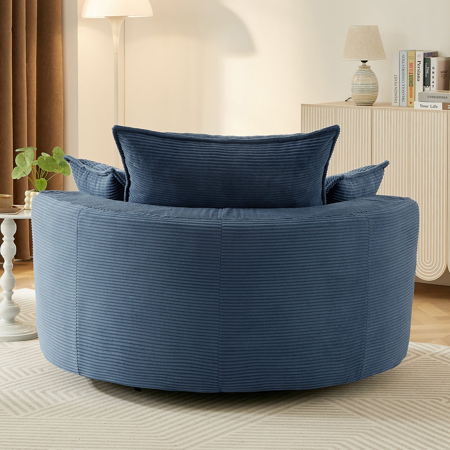 360° Swivel Accent Chair with Dual-Layer Cushion - Blue