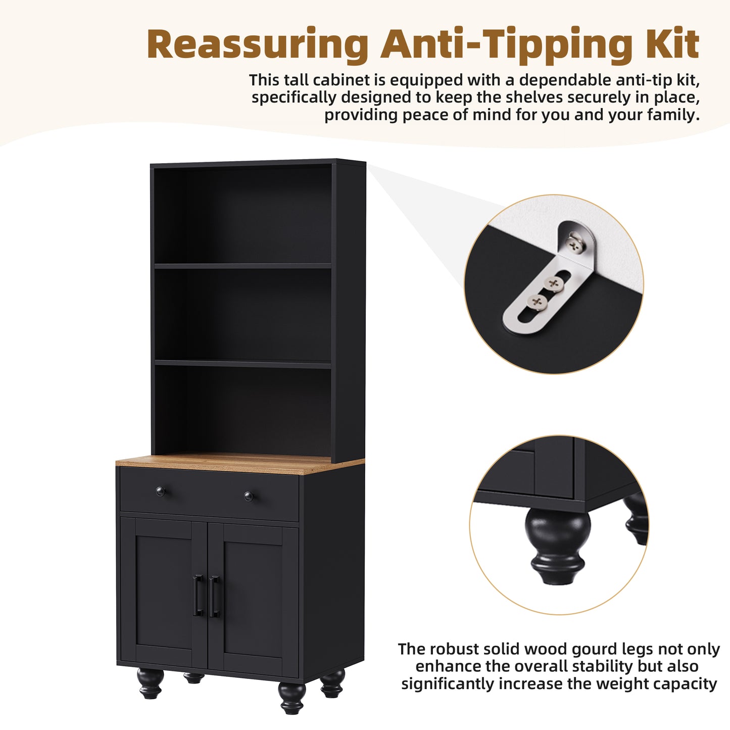 Farmhouse TV Stand with Gourd-Shaped Legs for TVs Up to 70" - Black Natural