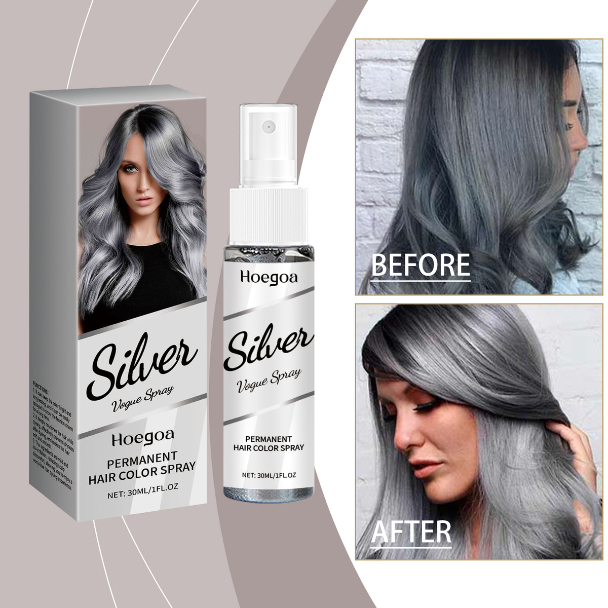 Silver Gray Hair Dye Spray 30ml for Temporary Hair Coloring