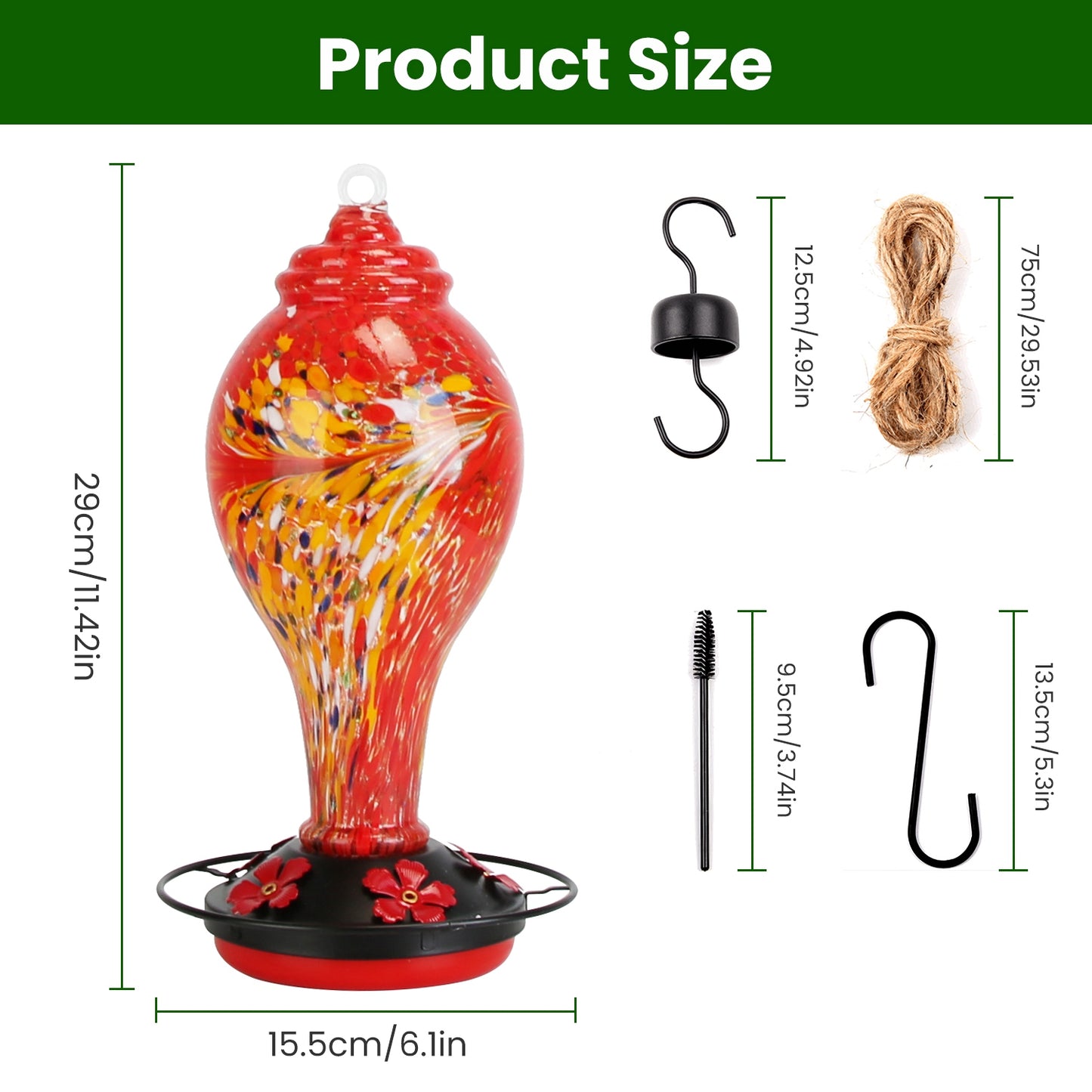 Glass Hummingbird Feeder 33OZ with 5 Flower Feeding Ports & Ant Moat - Garden Decor