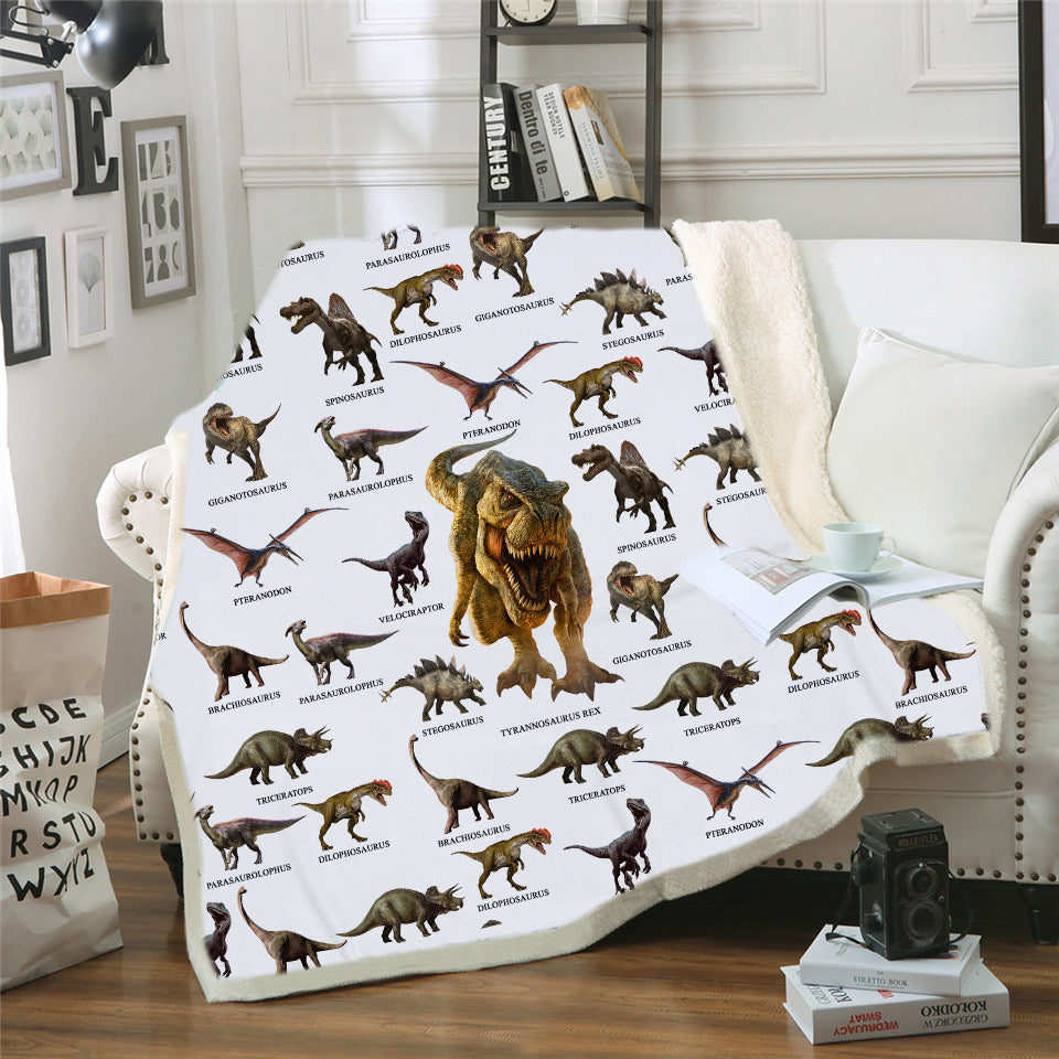Winter Cotton Velvet Dinosaur Blanket Thickened Fleece 3D Print