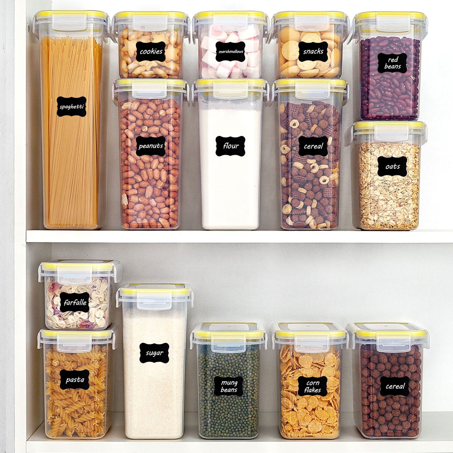 Airtight Food Storage Jars Set - 0.8L, 1.4L, 2.0L & 2.8L PP Container with Black Silicone Ring