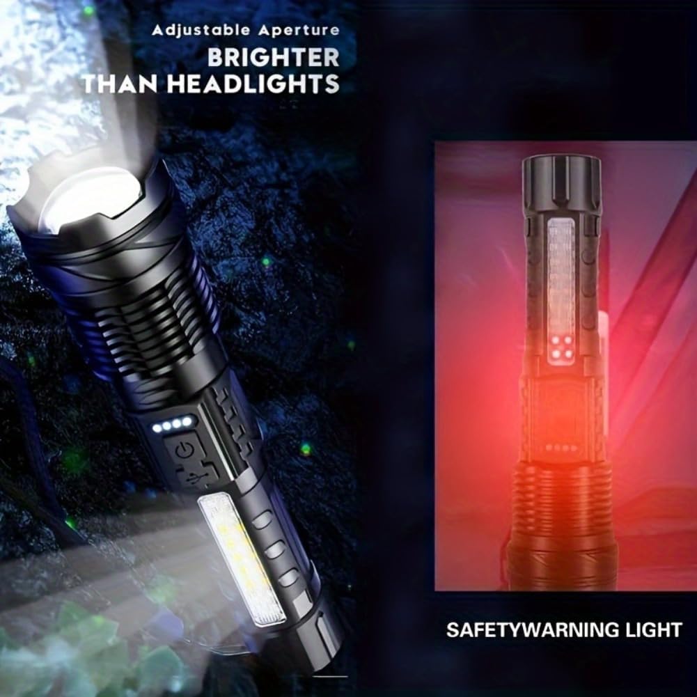 Rechargeable LED Flood Light Torch - Focus Adjustable, Water Resistant Handheld Flashlight for Camping, Hunting, Fishing, Outdoors