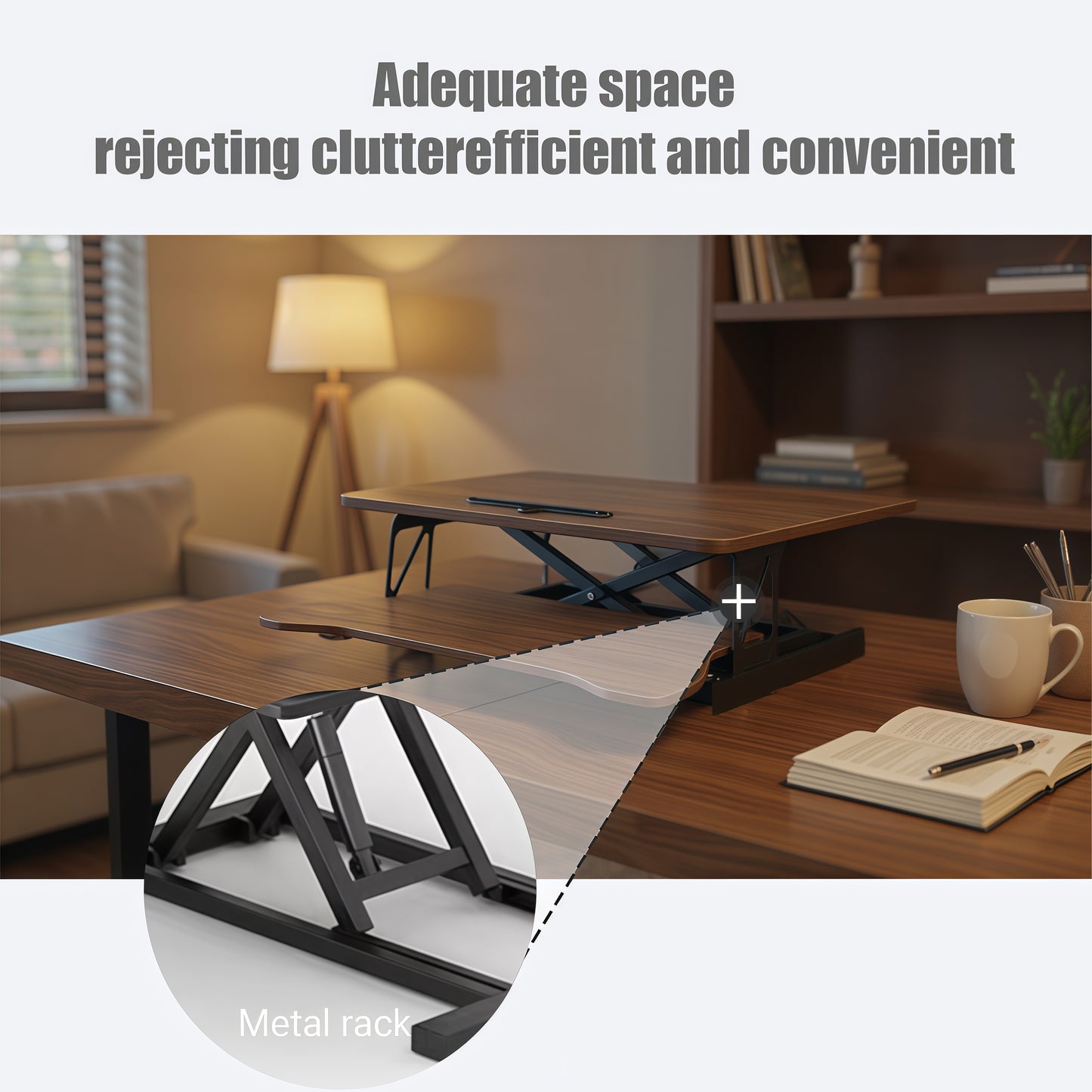 Height Adjustable 32-Inch Desk Converter Riser for Dual Monitors - Walnut