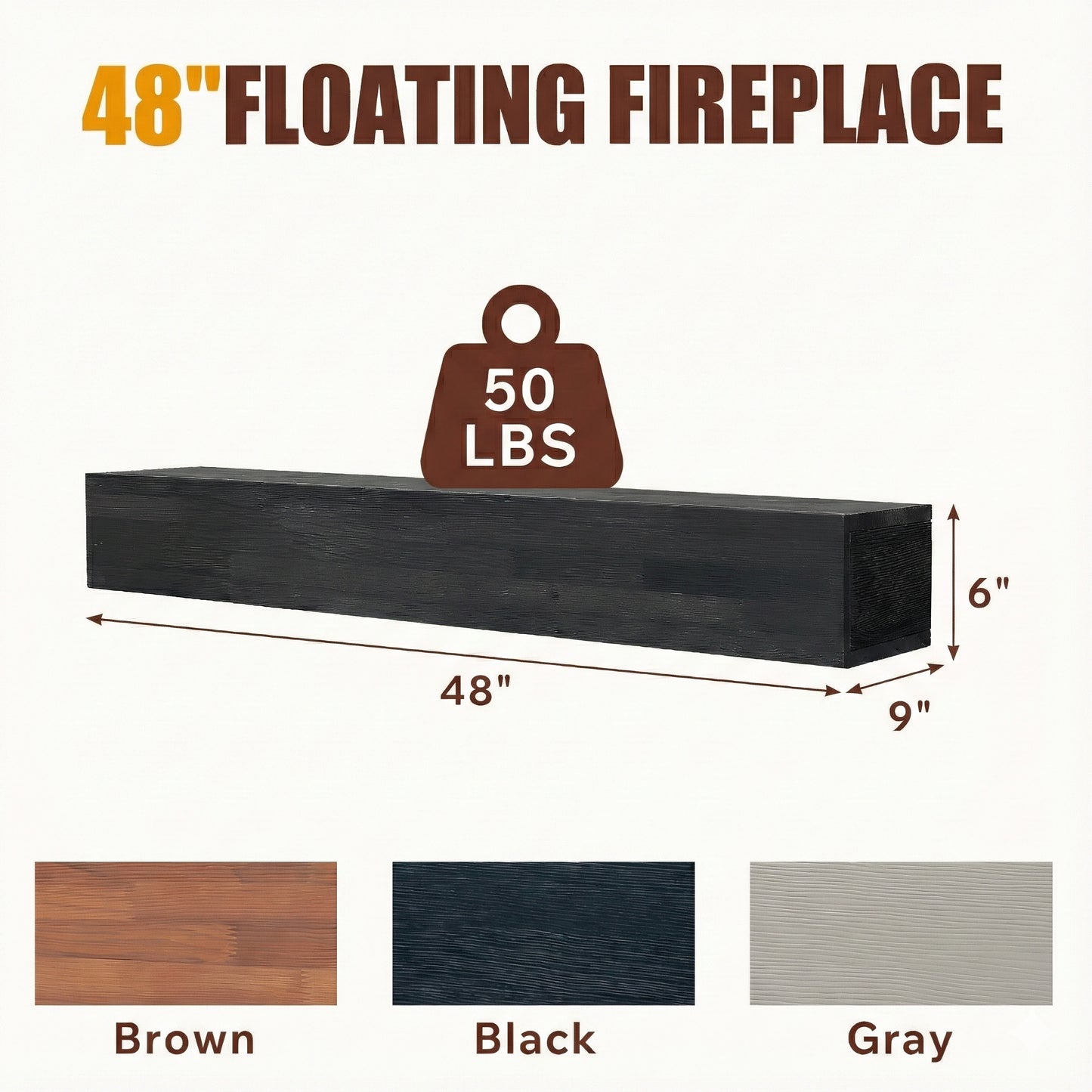 48 Rustic Wood Fireplace Mantel,Wall-Mounted & Floating Shelf For