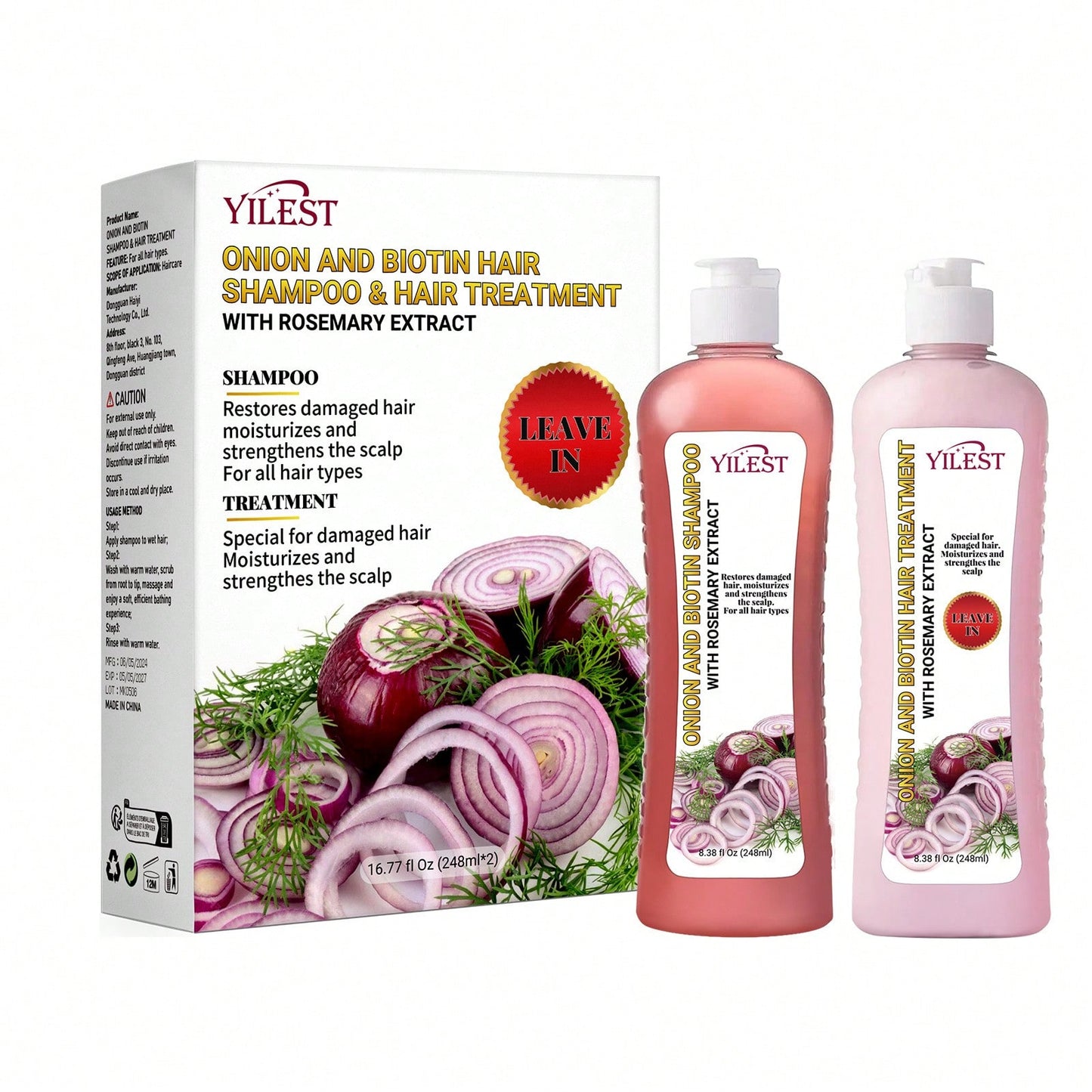 Onion Shampoo and Conditioner Set with Vitamin E for All Hair Types