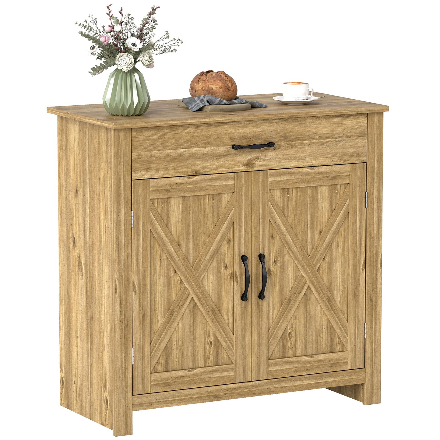 Farmhouse Sideboard Buffet Cabinet, Barn Door Coffee Bar Cabinet with