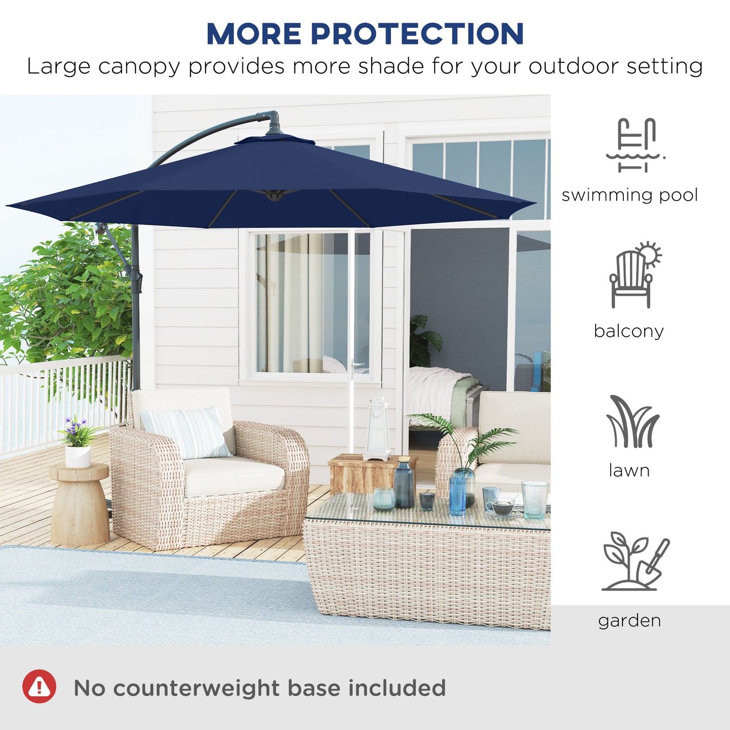 10-Foot Cantilever Patio Umbrella - Navy Blue, UV & Water Resistant