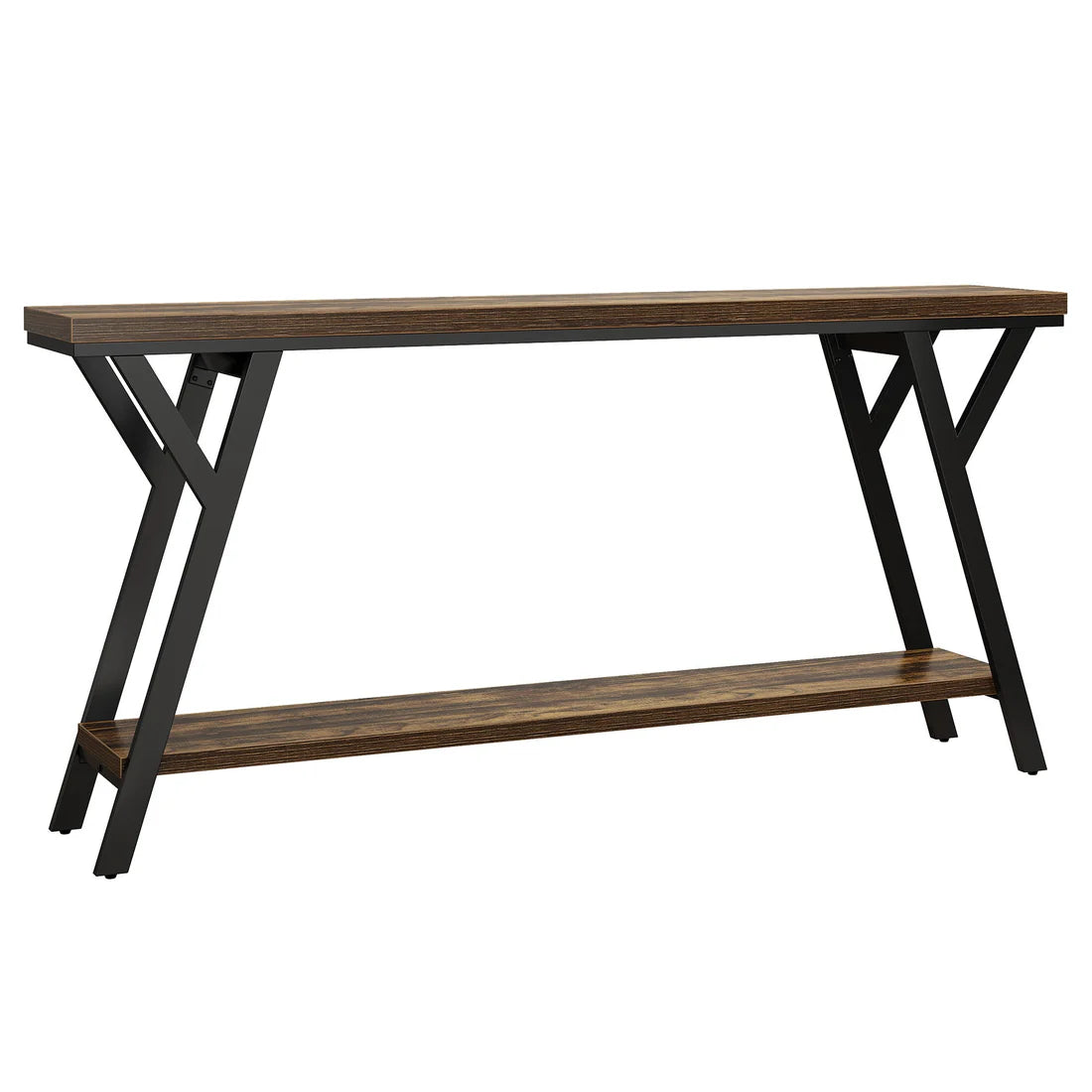 2-Tier Console Table - Black Rustic Brown Sofa Table