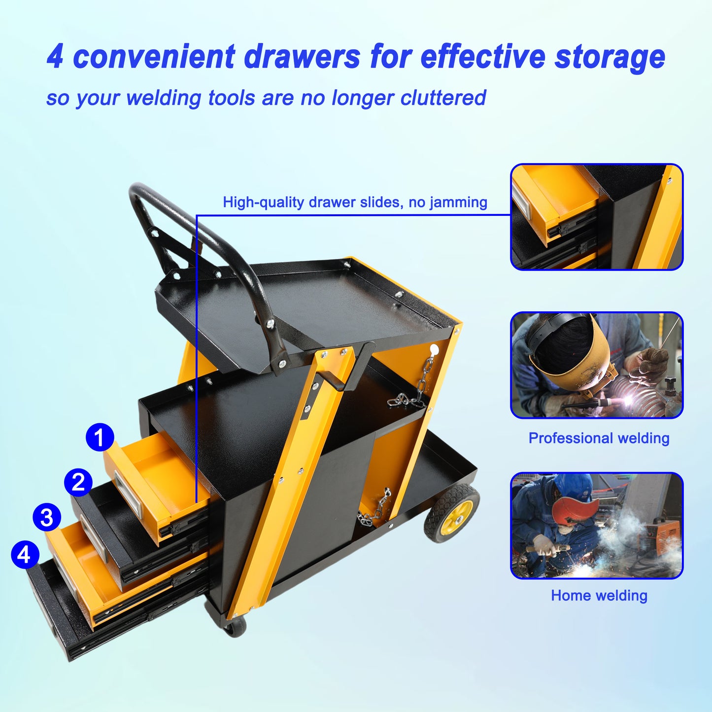 Portable Multi-Function Welder Trolley with 4 Drawers & Safety Chains