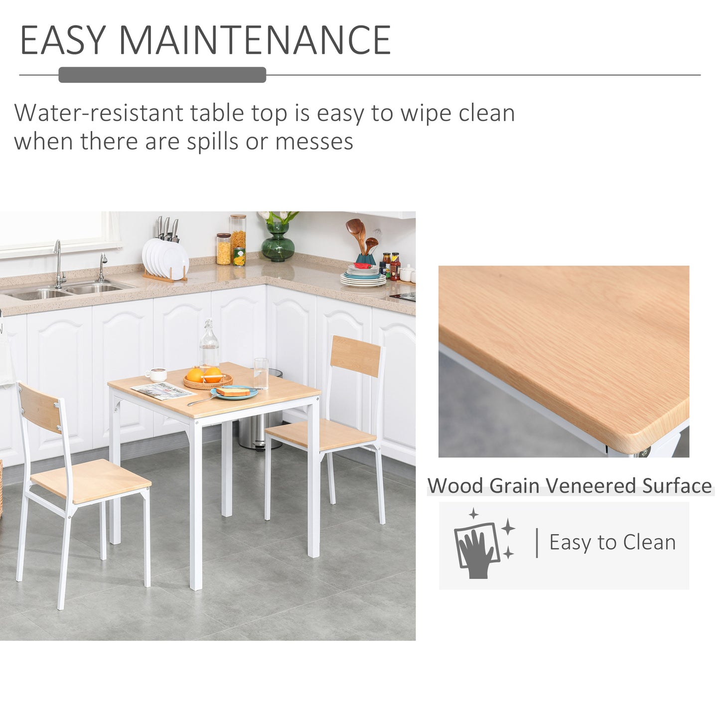 3-Piece White Square Dining Table Set with 2 Chairs
