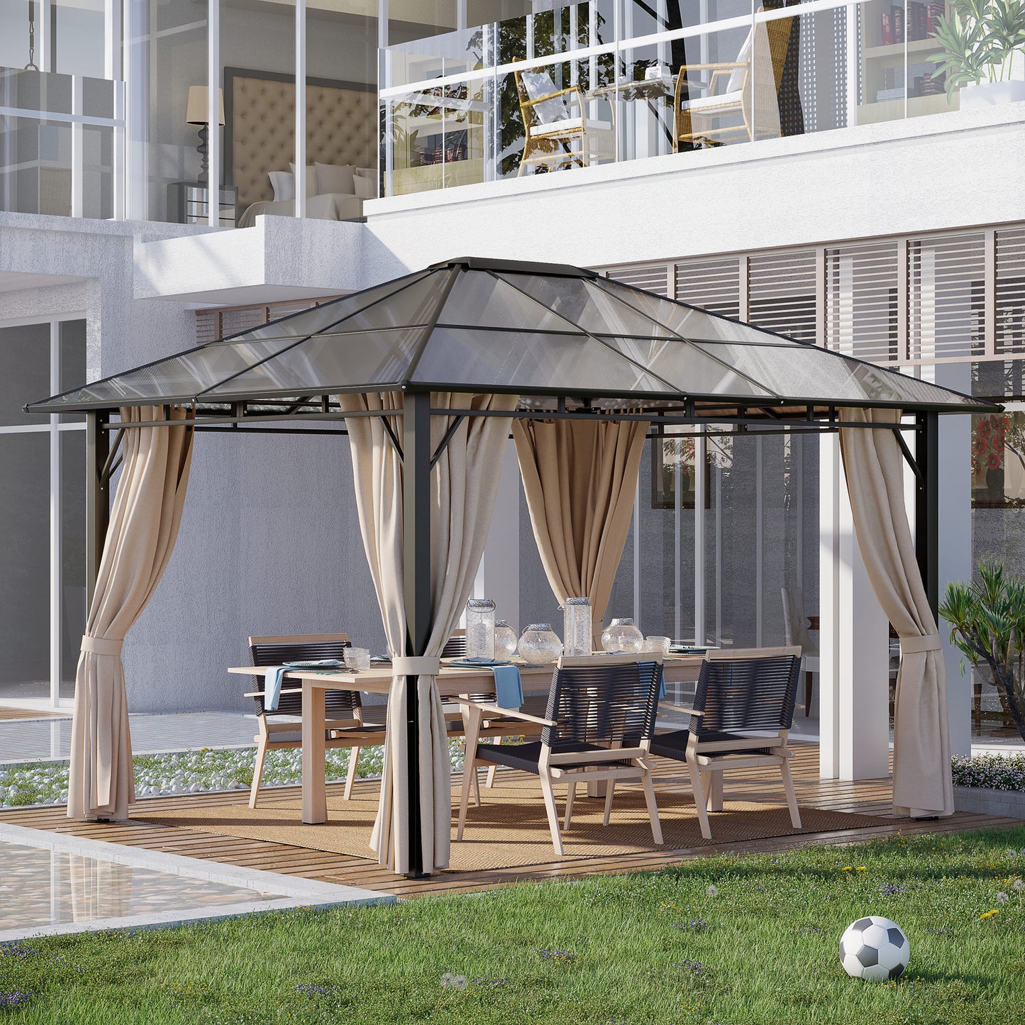 10' x 12' Hardtop Gazebo with Polycarbonate Roof - Dark Brown & Off-White