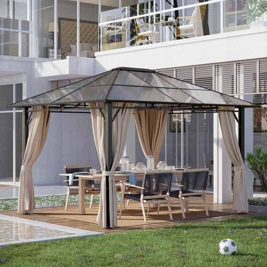 10' x 12' Hardtop Gazebo with Polycarbonate Roof - Dark Brown & Off-White