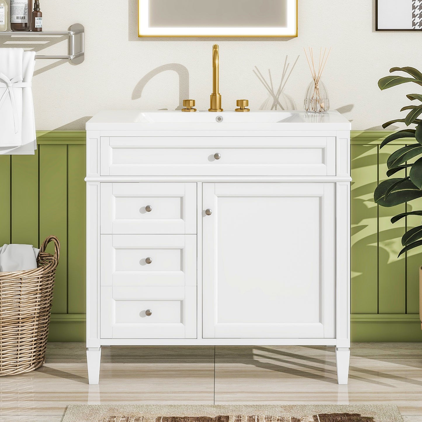 36'' Modern Bathroom Vanity with Ceramic Sink and Storage Cabinet