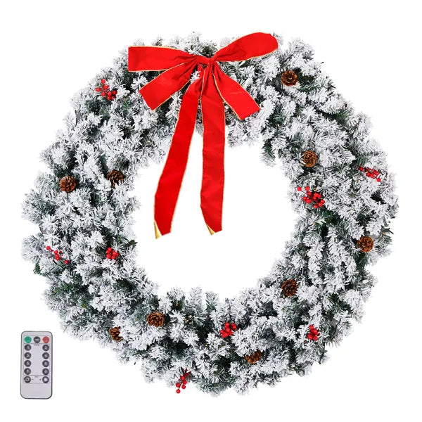 48-Inch Pre-Lit Snow Flocked Christmas Wreath with 150 Lights
