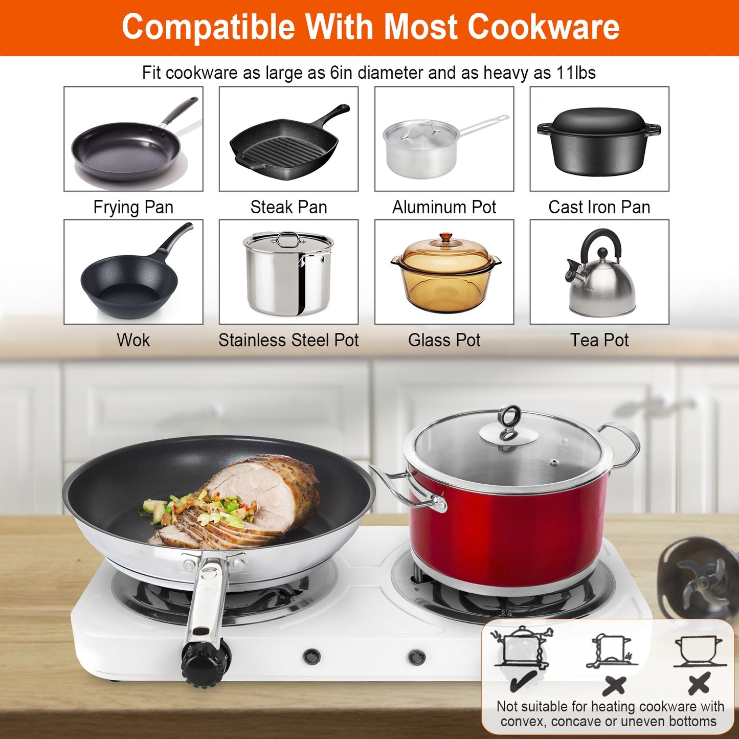 2000W Electric Double Burner Hot Plate - Portable Cooking Stove