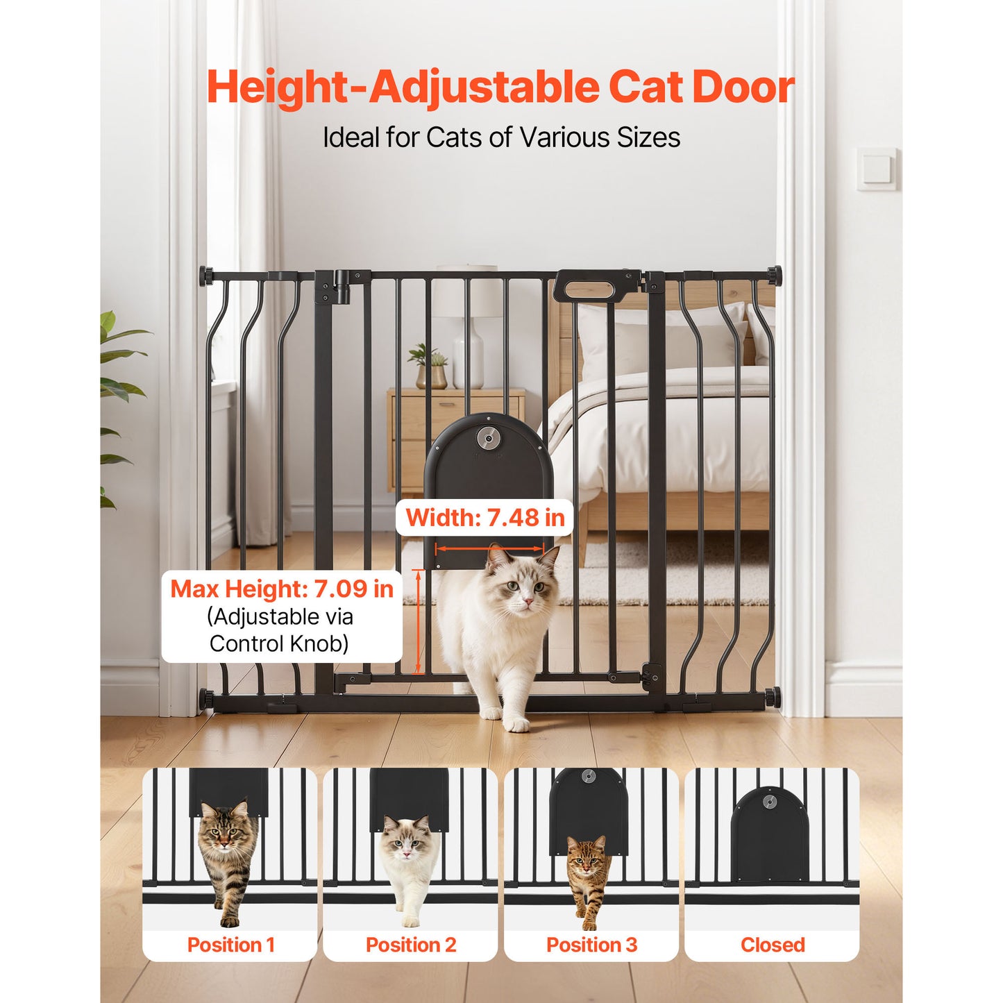 Adjustable Baby Gate for Stairs and Doorways with Cat Door and Mounting Kit