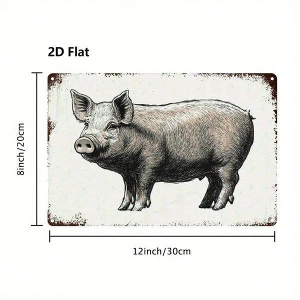 Vintage Cartoon Pig Metal Sign - 8x12 Inch Wall Art