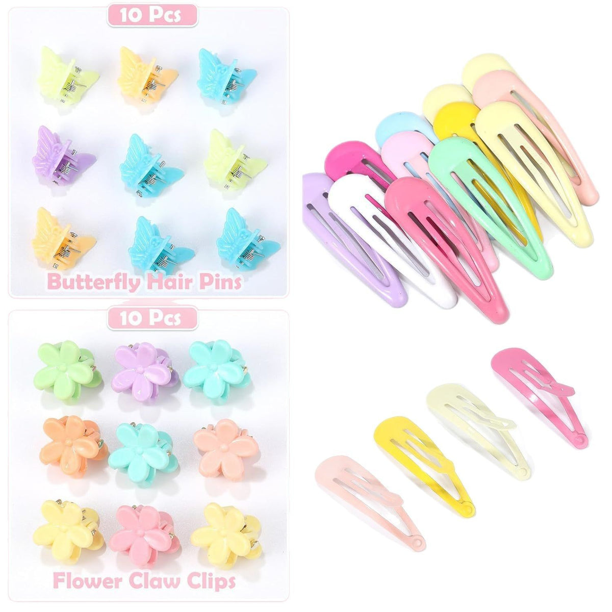 Kids Hair Accessories Set - Rubber Bands & Clips