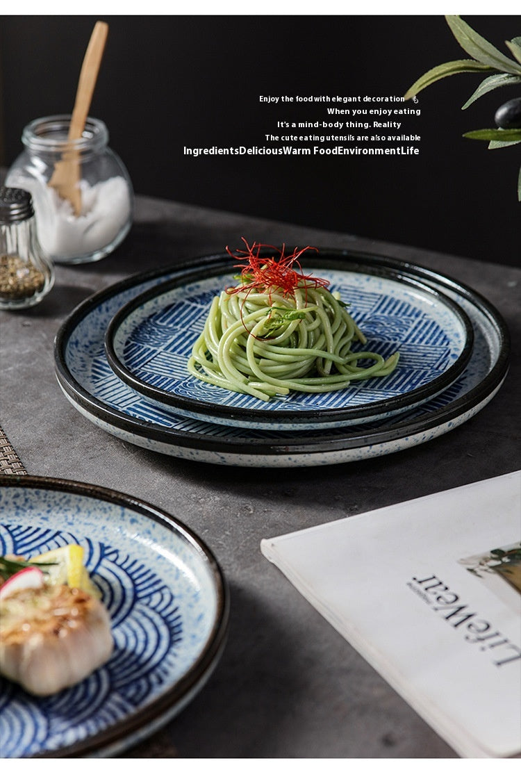 Japanese Style Ceramic Round Dinner Plate - Large Porcelain Tableware
