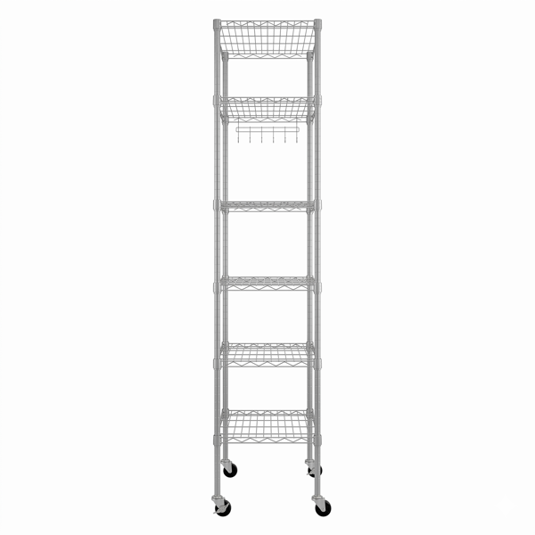6-Tier Adjustable Iron Display Rack with Hooks & Wheels