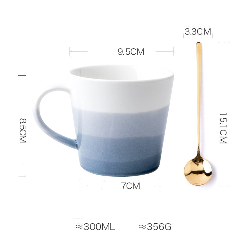 Large Diameter Gradient Color Ceramic Mug with Optional Spoon - Stylish Home Drinkware