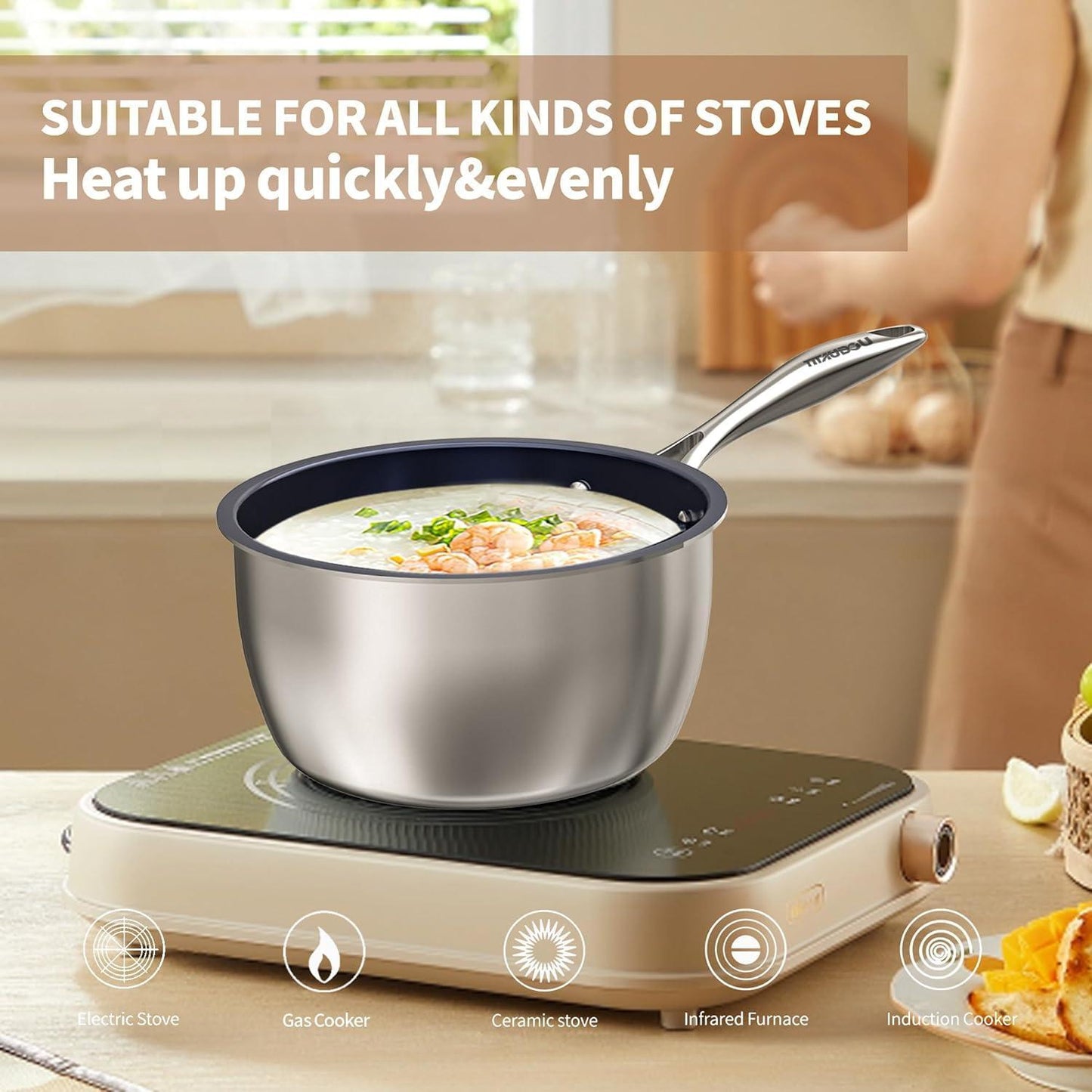 2.2 Quart Titanium Stainless Steel Non-Stick Frying Pan with Lid