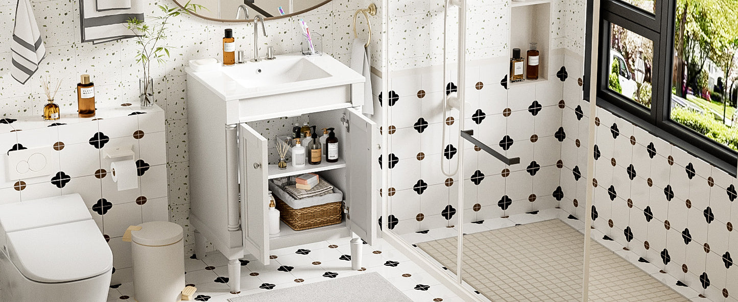 24-Inch Modern Bathroom Vanity with Ceramic Sink & Storage Cabinet