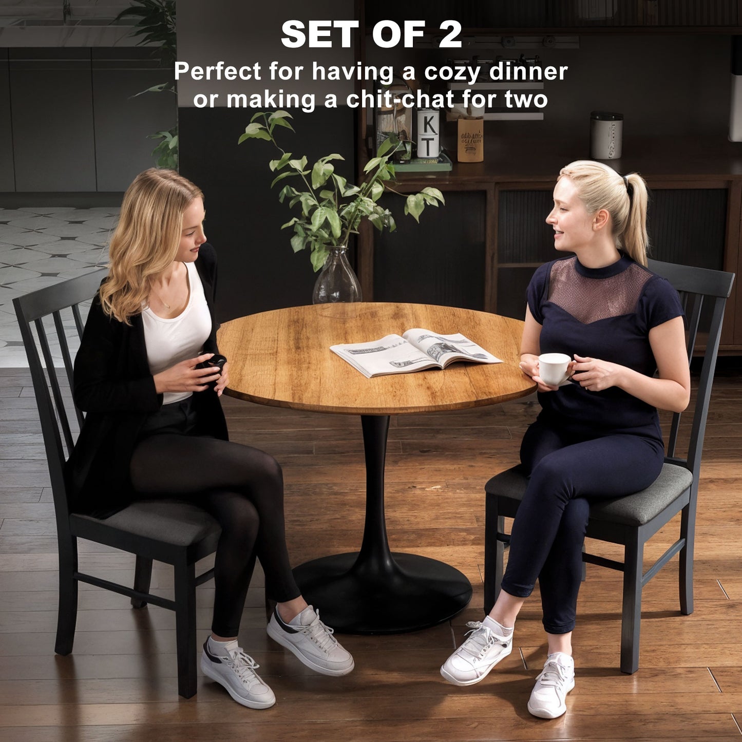 Farmhouse Upholstered Dining Chairs Set of 2 - Black & Gray