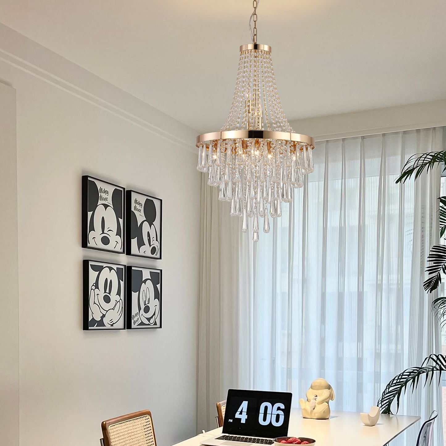 Modern Crystal Pendant Chandelier - 11-Light Golden Finish