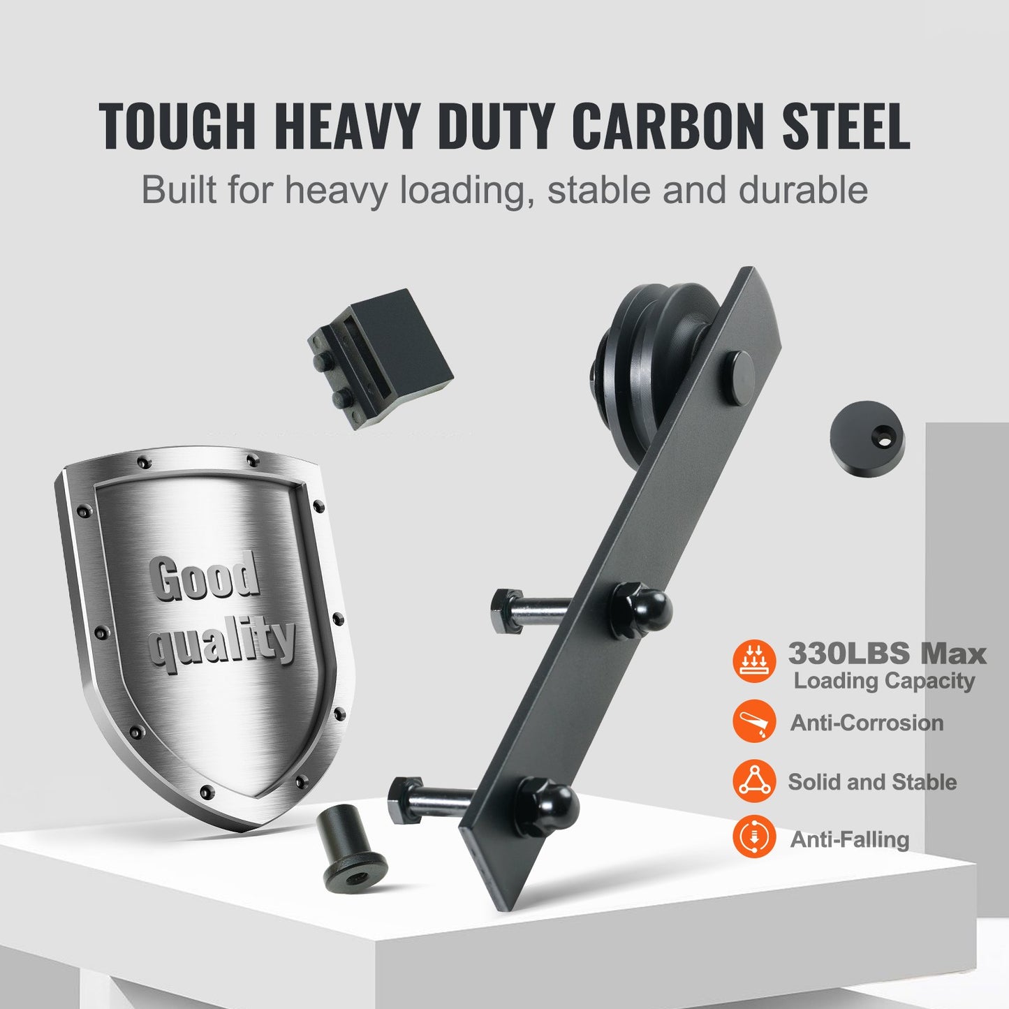 8FT Heavy Duty Sliding Barn Door Hardware Kit for Double Doors - Black