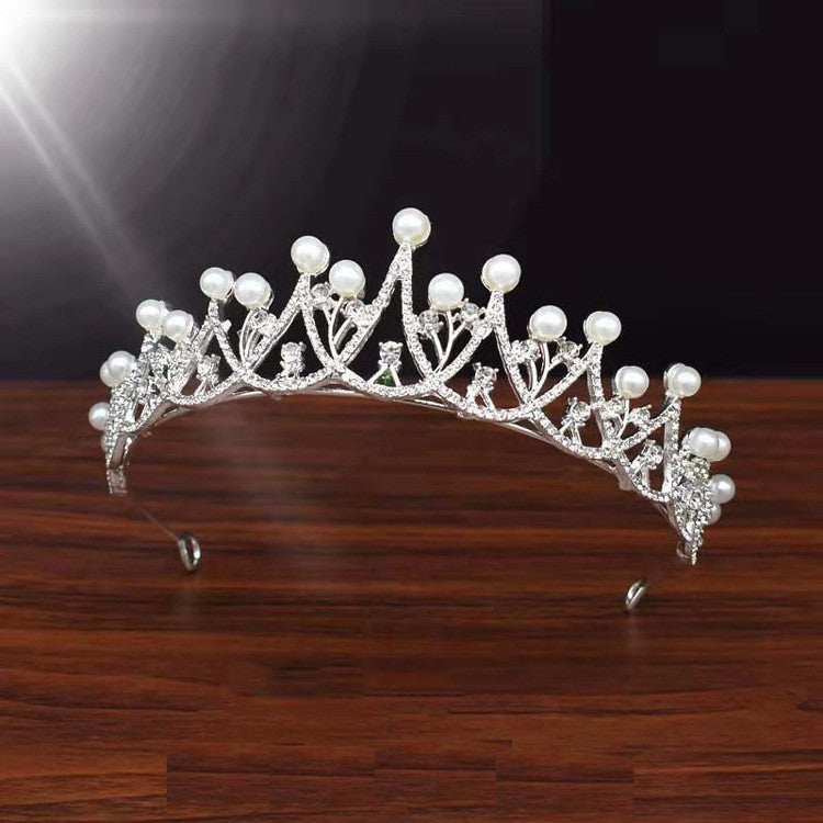 Pearl Bridal Tiara Crown - Silver Alloy Wedding Headpiece