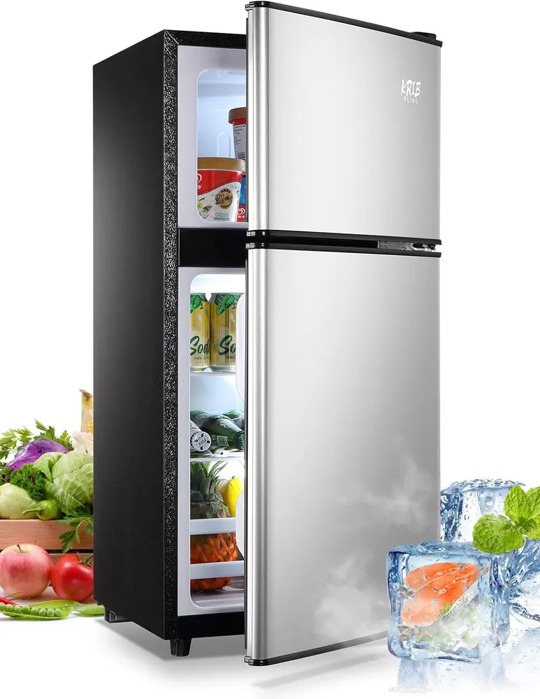 Mini Refrigerator with Freezer, 3.5Cu.Ft Compact Cooler with 2 Doors — Kitchen, Dorm, Office
