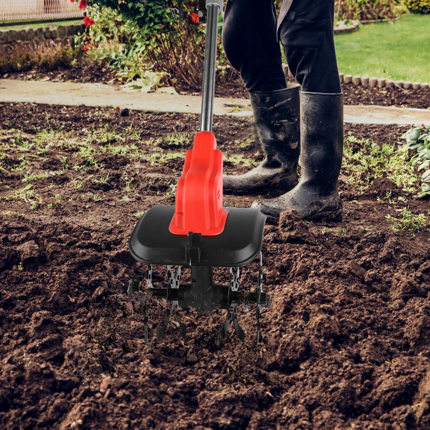 Cordless Electric Garden Tiller Cultivator 550W 16 Steel Tines 9-Inch Width