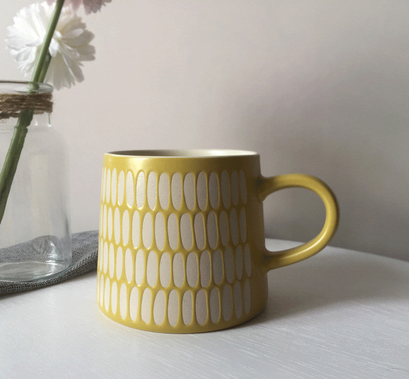 Nordic Style Ceramic Macaron Water Cups with Lid and Handle - 401-500mL