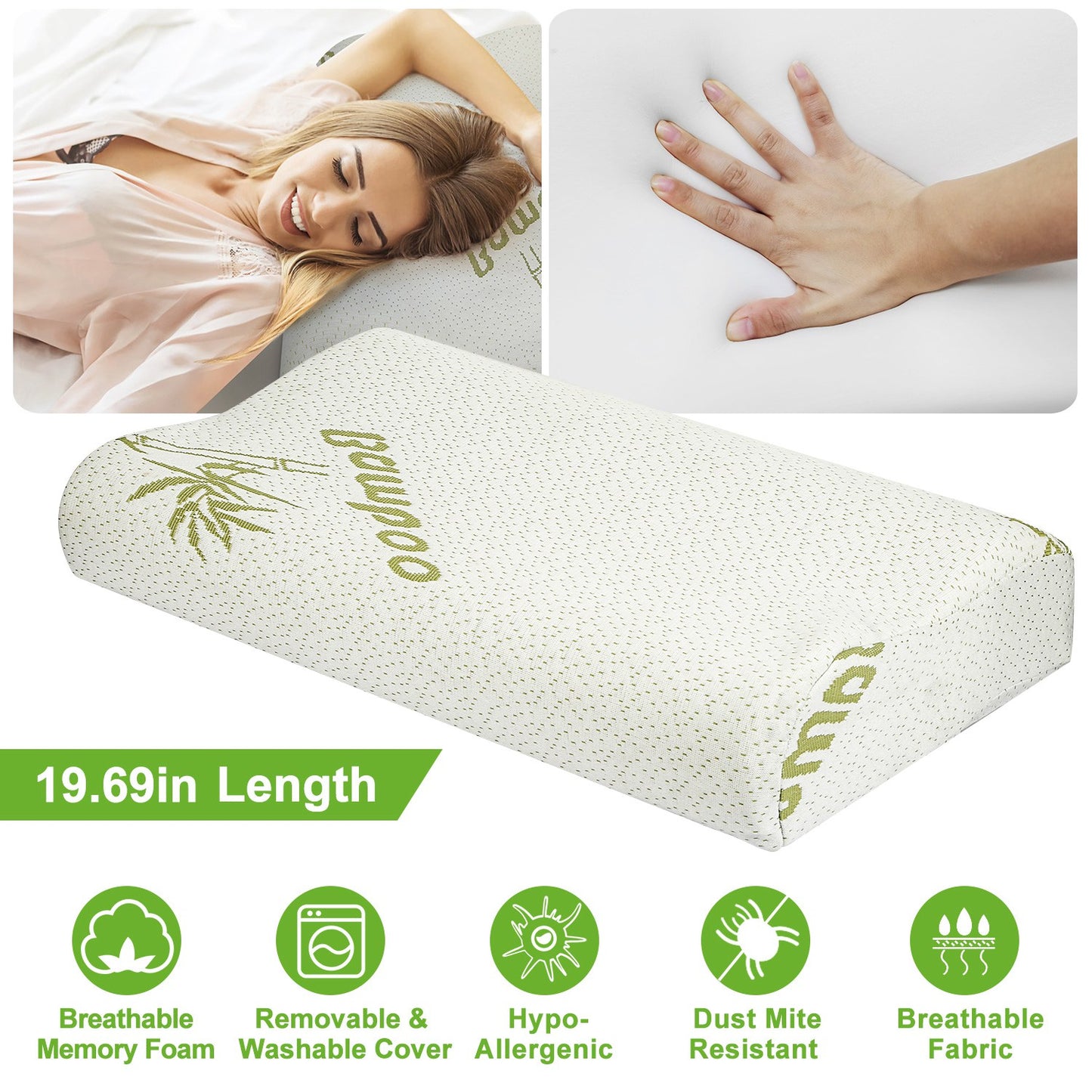 Bamboo Memory Foam Neck Support Pillow - Ergonomic Design