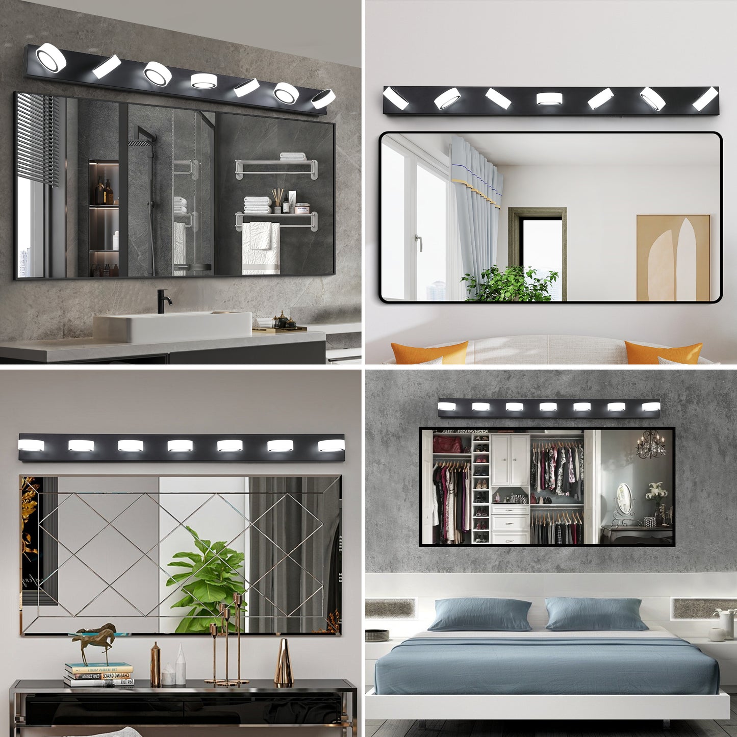 Modern 7-Light LED Wall Sconce - Black Iron with Acrylic Shades