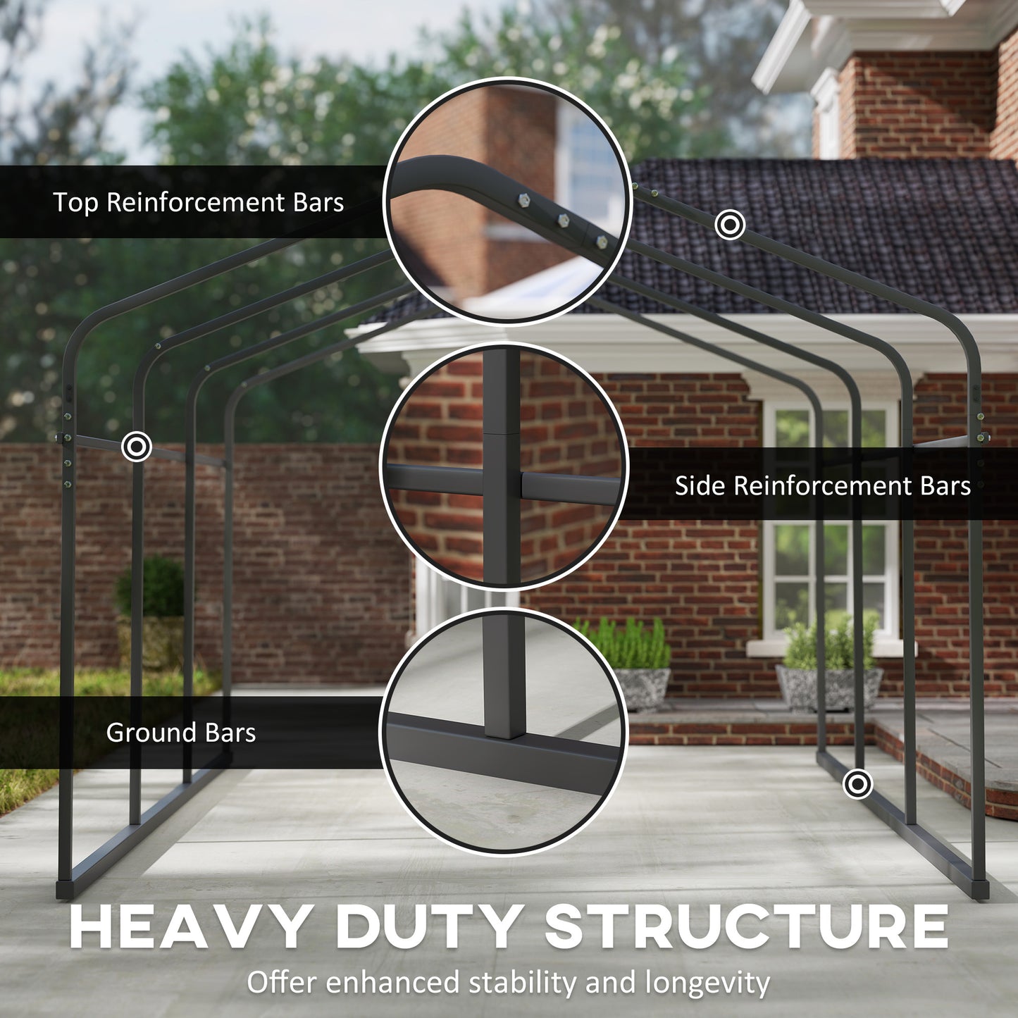 Heavy Duty Metal Carport Canopy - 10 x 15 ft, Dark Gray