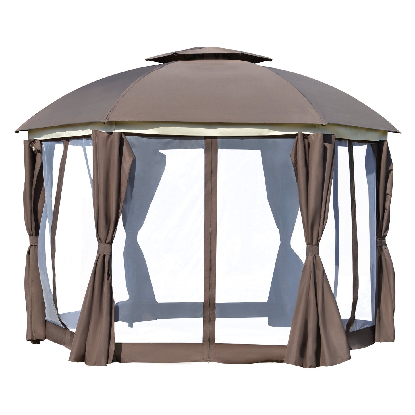 12x12 Brown Steel Gazebo Tent with Double Roof & Curtains