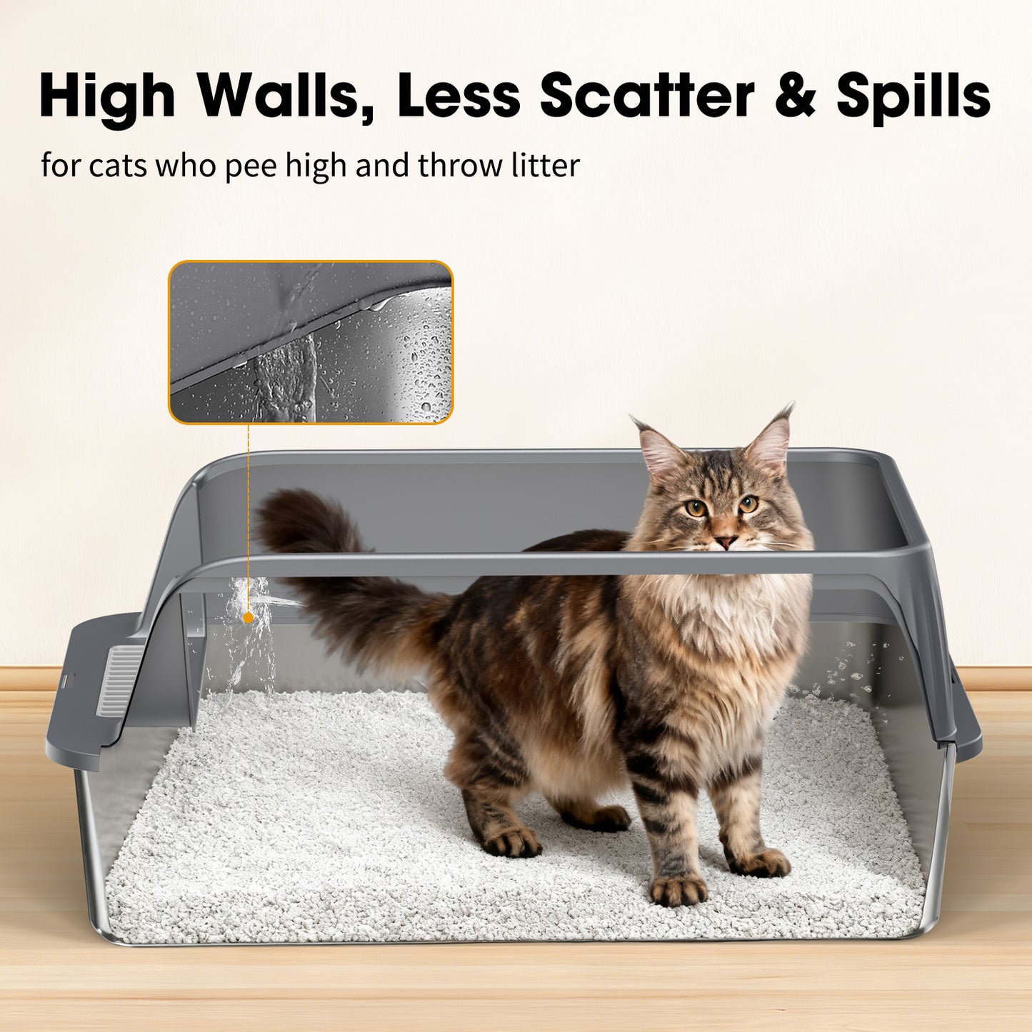 Stainless Steel Cat Litter Box with High Sides & Odor Control - Durable & Easy to Clean
