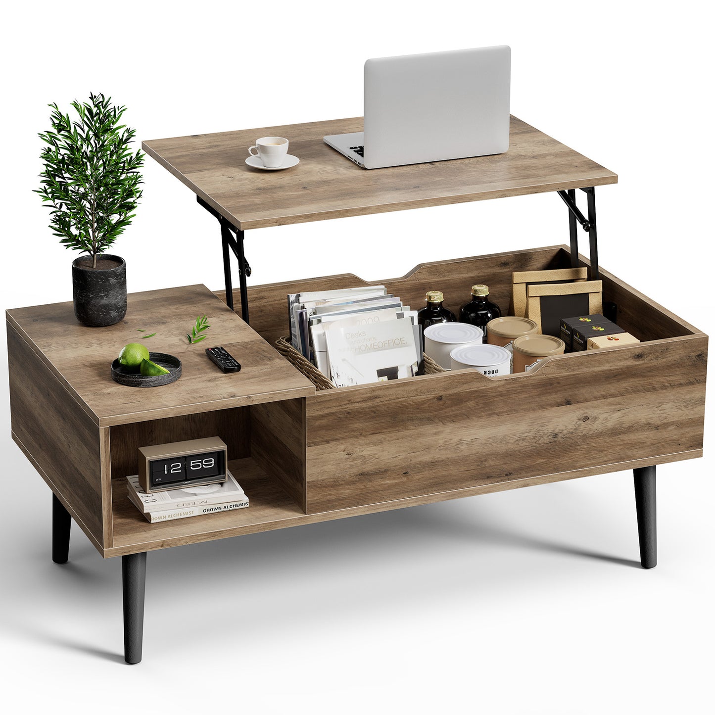 Lift Coffee Table with Storage Shelf and Hidden Compartment