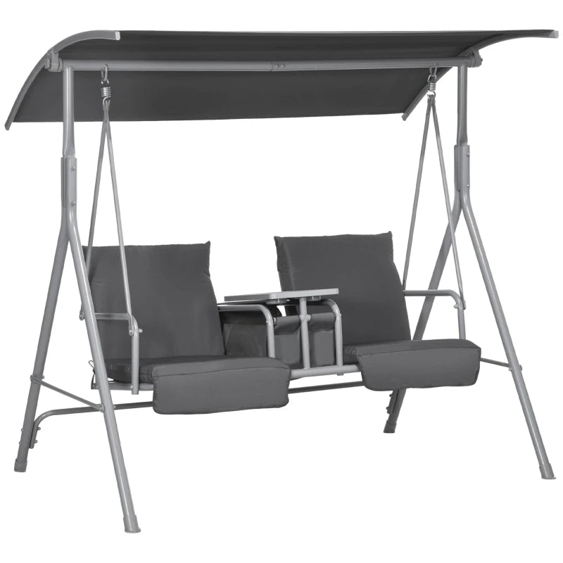 2-Seater Outdoor Porch Swing with Canopy & Tray - Gray