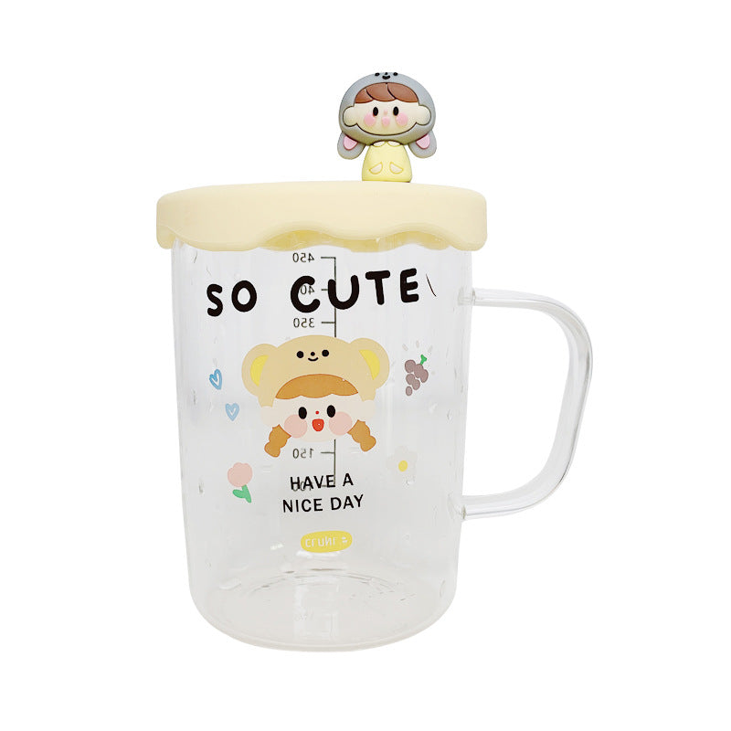 Creative Cartoon Girl Glass Cup 500ml - Colorful Handcrafted Drinking Mug